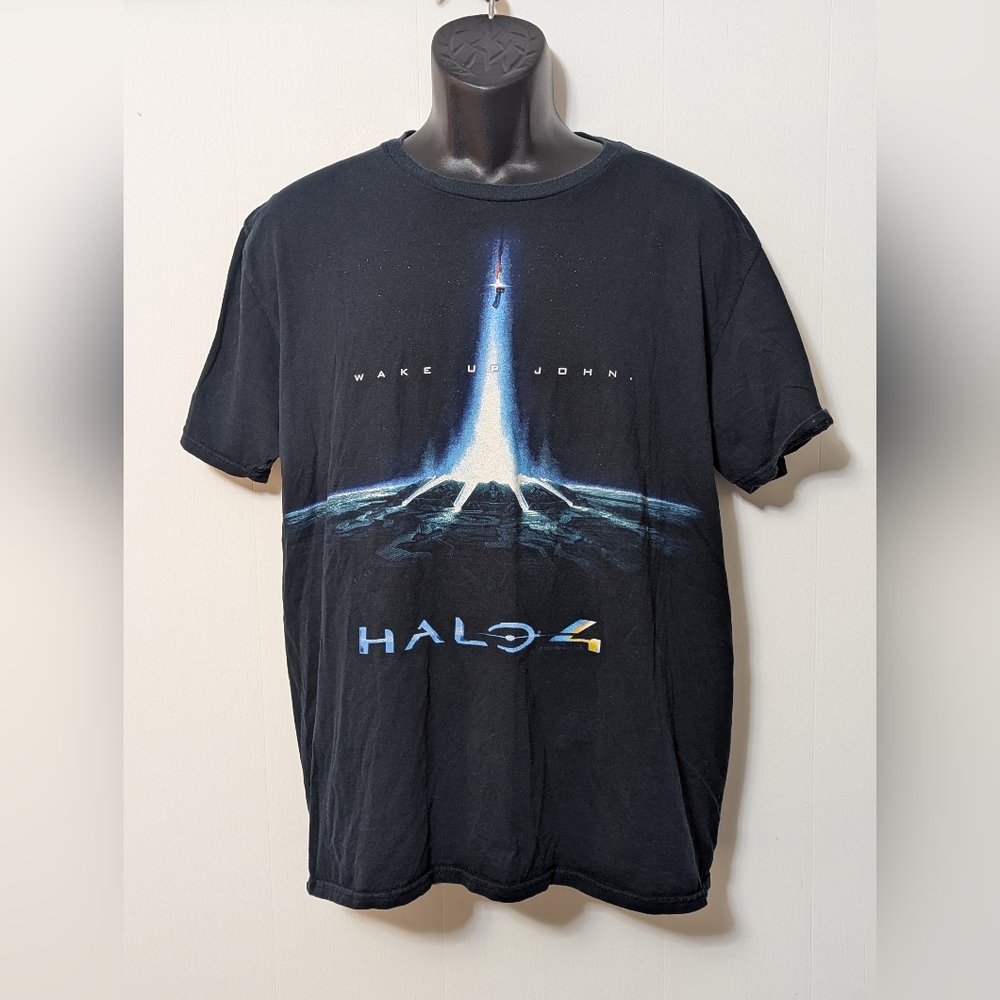 Men's 2012 Halo 4 Space Graphic Promo Black Shirt Wake Up John Size L/XL